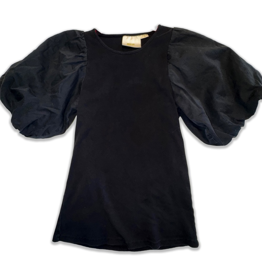 Anthropologie Maeve Puff Sleeve Top  Whimsigoth sz S Black